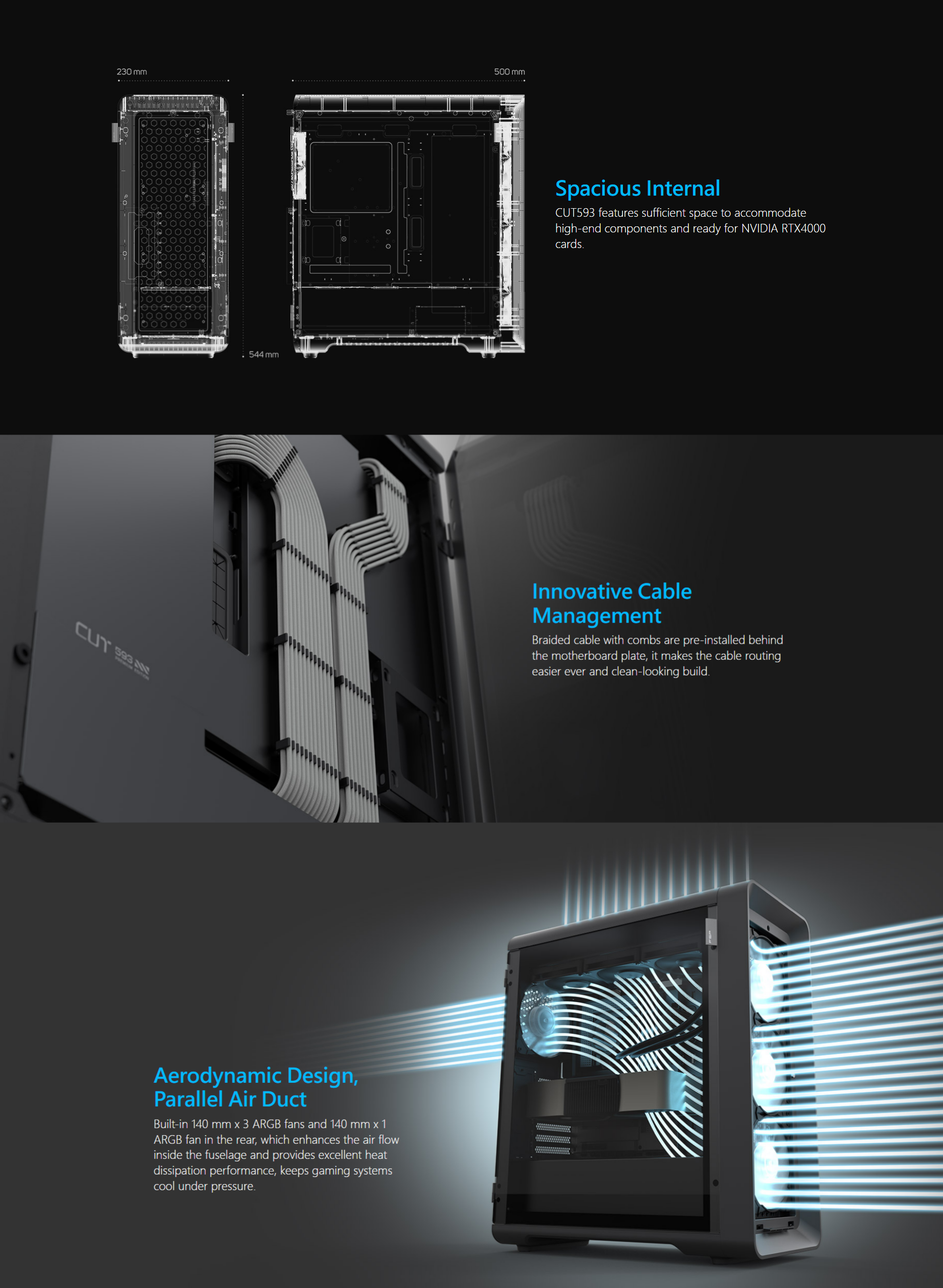 A large marketing image providing additional information about the product FSP CUT593P Mid Tower Case - Black - Additional alt info not provided